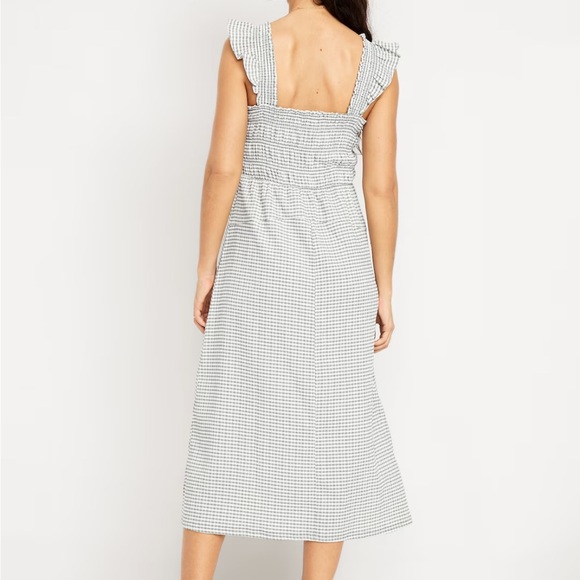 NWT Old Navy Fit & Flare Lightweight Smocked Gingham Midi Dress — Green - Picture 2 of 9